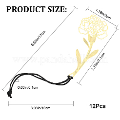 タッセル付き真鍮製フラワーブックマーク  母の日のギフトにカーネーションブックマーカー  ゴールドカラー  170mm&nbsp;OFST-WH0005-01