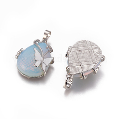オパールペンダント  エナメル質と黄色のパーツと  ティアドロップ  バタフライ  プラチナ  30x23.5x12mm  穴：10x6mm&nbsp;G-K296-B03