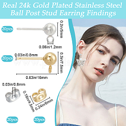 40Pcs 2 Style 202 & 304 Stainless Steel Round Ball Stud Earring Findings&nbsp;STAS-BBC0004-80