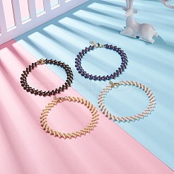 ガラスシードビーズ編みこみアンクレット女性用セット  ブラック  9-5/8インチ（24.5cm）  4個/セット&nbsp;AJEW-AN00465