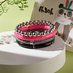 Synthetic Hematite & Polymer Clay Heishi Beads Stretch Bracelets Set&nbsp;BJEW-JB07446