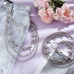 2Pcs Aluminum & Iron Spike Rivet Tassel Chains Belt&nbsp;AJEW-UN0002-11P