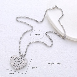 304 Stainless Steel Hollow Heart Pendant Necklaces for Women&nbsp;BC6526