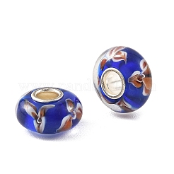 ランプワークと真鍮芯のヨーロピアンビーズ  大穴ビーズ  花とロンデル  ブルー  15x7.5mm  穴：4mm&nbsp;LAMP-P019-01P-07