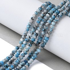 染色された天然ゴマジャスパーのロンデルビーズ連売り  多面カット  ディープスカイブルー  4x2~3mm  穴：1mm  約110~115個/連  14インチ&nbsp;G-E316-2x4mm-A01
