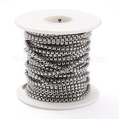 変色しにくい304ステンレススチールベネチアンチェーン  溶接されていない  スプールで  ステンレス鋼色  3x3x1.5mm  32.8フィート（10m）/ロール&nbsp;CHS-B001-01P