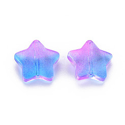 ツートン透明スプレー塗装ガラスビーズ  スター  ブルー  12.5x13x5mm  穴：1mm&nbsp;GLAA-T022-25-C04
