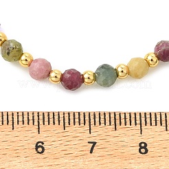 ファセットカットされた丸い天然マルチカラートルマリンと真鍮のビーズネックレス  ゴールドカラー  15.71インチ（39.9cm）&nbsp;NJEW-JN06614