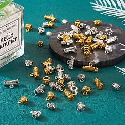 100スタイルのチベットスタイルの合金チューブベイル20個。  ループベイル  チューブ＆バレルカービングフラワー  ミックスカラー  8~11x6~17x5~7.5mm  穴：1.4~2mm  5個/スタイル&nbsp;TIBEB-TA0001-27