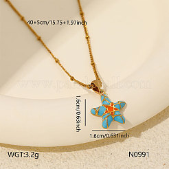オーシャン304ステンレススチールエナメルヒトデペンダントネックレス  ゴールドカラー  ライトスカイブルー  15.75インチ（40cm）&nbsp;WG07709-01