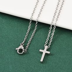 変色しない304ステンレススチールペンダントネックレス  アズキチェーン付き  クロス  ステンレス鋼色  17.7インチ（45cm）  ペンダント：15x8x3mm&nbsp;X-NJEW-E141-42P