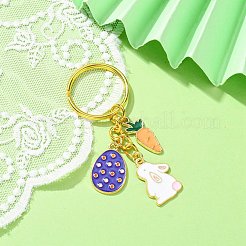 イースターエッグ&ウサギ&ニンジン合金エナメルペンダントキーホルダー  鉄のスプリットキーリング付き  ダークスレートブルー  7.1cm&nbsp;KEYC-JKC00580-04