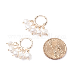 ナチュラルパールダングルフープピアス  女性のための真鍮のアクセサリー  ゴールドカラー  ホワイト  29x18.5x8mm  ピン：0.8mm&nbsp;EJEW-JE04794-02