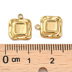 304ステンレススチールペンダントカボションセッティング  スクエアチャーム  18KGP本金メッキ  トレイ：4x4mm  12x10x2mm  穴：1.5mm&nbsp;STAS-Q252-24G