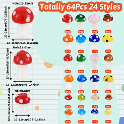 64Pcs 24 Styles Mushroom Handmade Lampwork Beads&nbsp;LAMP-TA0001-12