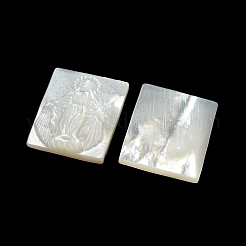 彫刻された天然の白い貝殻のカボション  長方形  乳白色  15.5x12x2.2~2.6mm&nbsp;SSHEL-N038-07-06
