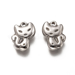 変色しない201ステンレススチールペンダント  猫  ステンレス鋼色  15.5x11x3.5mm  穴：1.5mm&nbsp;STAS-H125-15P