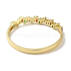 女性用真鍮パヴェガラスヒンジ付きバングル  18KGP本金メッキ  カラフル  内径：2-3/8インチ（5.9cm）&nbsp;BJEW-B091-03G