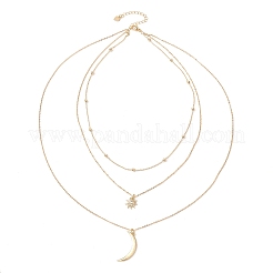 Brass Cable & Satellite Chains 3 Layer Necklaces&nbsp;NJEW-JN04499