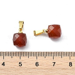 天然石カーネリアンペンダント  ファセット加工のキューブチャームと304ステンレススチールのスナップオンベイル  ゴールドカラー  11.5x8.5x8.5mm  穴：6x3mm&nbsp;PALLOY-JF05312
