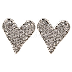Rack Plating Heart Brass Pave Clear Cubic Zirconia Stud Earrings&nbsp;EJEW-I310-03P