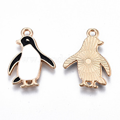 環境に優しい合金エナメルペンダント  カドミウムフリーと鉛フリー＆ニッケルフリー  ペンギン  ライトゴールド  ホワイト  23x17x1.5mm  穴：1.8mm&nbsp;X-ENAM-Q437-009-NR