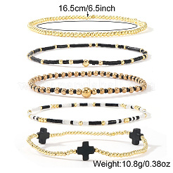 5Pcs 5 Styles Brass & Resin Beads Stretch Bracelets&nbsp;FP8271-1