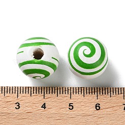 プリントウッドヨーロピアンビーズ  縞模様の丸い  ライムグリーン  15.5~16x14.5~15mm  穴：4mm&nbsp;WOOD-Z002-07B