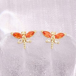 Brass Micro Pave Cubic Zirconia Stud Earrings for Women&nbsp;KK-A305-08G
