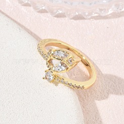 Brass Micro Pave Cubic Zirconia Cuff Open Rings&nbsp;CU-CBAEC29-08G