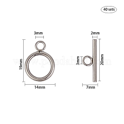 304ステンレススチールトグル留め具  リング  ステンレス鋼色  リング：19x14x2mm  バー：20x7x2mm  穴：3mm  40セット /箱&nbsp;STAS-UN0002-23B