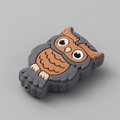 フクロウの食品グレードの環境に優しいシリコーンビーズ  グレー  30x20x9mm  穴：2.2mm&nbsp;LS-SIL-WH0019-26C