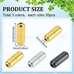 真鍮カプセル靴紐バックル 3色 60個  ノーネクタイシューズアクセサリー  ミックスカラー  16x6mm  穴：2mm  20個/カラー&nbsp;FIND-PH0026-19B
