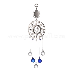 Alloy Flat Round & Sun & Moon Turkish Blue Evil Eye Pendant Decoration&nbsp;LS-HJEW-M002-13AS