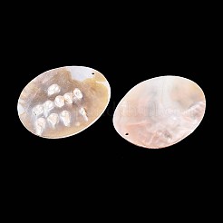 天然淡水真珠と淡水貝の大きなペンダント  楕円形のチャーム  桃パフ  70x54.5~55x4~6mm  穴：2mm&nbsp;SHEL-T020-52