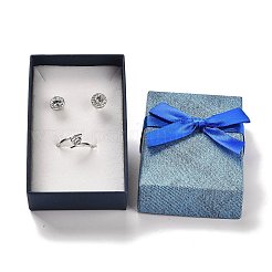 厚紙ジュエリーセット梱包箱  内部のスポンジ  リング用  小さな時計  ネックレス  イヤリング  ブレスレット  ちょう結びの長方形  藤紫色  8.35x5.5x2.55~3cm&nbsp;X-CON-Z006-01E