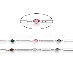 真鍮の楕円形と平円形のガラスリンクチェーン  ハンダ付け  スプールで  カラフル  16x3x0.5mm  10x4.5x2mm  約6.56フィート（2m）/バッグ&nbsp;CHC-TADZ0001-03P