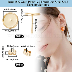 20Pcs 304 Stainless Steel Stud Earring Findings&nbsp;STAS-BBC0009-97B