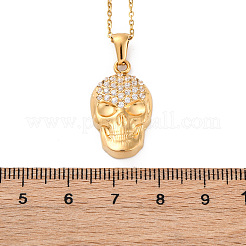 304ステンレススチールクリスタルラインストーンスカルペンダントネックレス  ゴールドカラー  17.72インチ（45cm）  ペンダント：23x14mm&nbsp;NJEW-Z057-03A-G