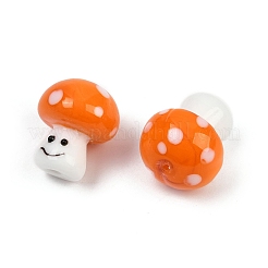手作りランプワークビーズ  笑顔のキノコ  オレンジ  16x14mm  穴：1.8mm&nbsp;LAMP-B028-06G