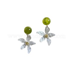 女性用合金アクリルスタッドピアス  花  フローラルホワイト  35mm&nbsp;WG8BA7F-01