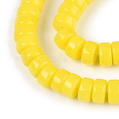 オペークソリッドカラーガラスビーズ連売り  フラットラウンド  きいろ  6~6.5x3~3.5mm  穴：0.8mm  約114~116個/連  14.76~14.96インチ（37.5~38cm）&nbsp;GLAA-N026-3x6mm-03