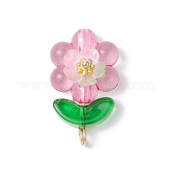 光る透明樹脂の花のペンダント  透明アクリルビーズフレームと304ステンレススチールループ付き  ミックスカラー  26x15x10mm  穴：3mm&nbsp;PALLOY-JF03759-02