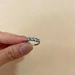 合金製ラインストーン付きヒトデ型オープンリング（女性用）  プラチナ  アクアマリン  usサイズ4 1/4(15~20mm)&nbsp;WGEF27A-01