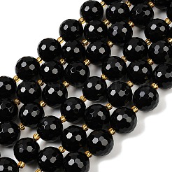 天然ブラックオニキス(染色&加熱)ビーズ連売り  多面カット  ラウンド  シードビーズで  15~16mm  穴：1.4~1.6mm  約21個/連  15.35~15.94インチ（39~40.5cm）&nbsp;G-C249-A11-16mm