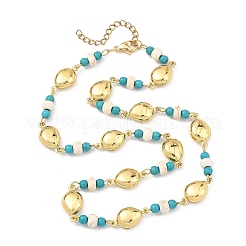 Ocean Dyed Synthetic Turquoise Beads & 304 Stainless Steel Link Chain Necklaces&nbsp;GG-NJEW-JN06337-01