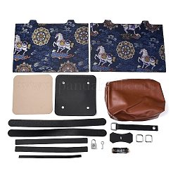 中国風プリントのPUレザーハンドバッグDIYキット  ブルー  220x295x1.5mm&nbsp;FB-CBA9065-04