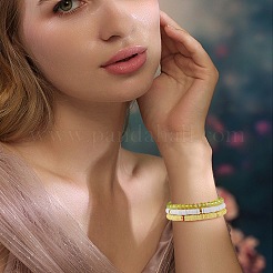 7個7スタイル手作りポリマークレイヘイシサーファーストレッチブレスレットセット  ガラスビーズのブレスレット  女性のための積み重ね可能なプレッピーブレスレット  きいろ  内径：2-1/8インチ（5.3cm）  1個/スタイル&nbsp;BJEW-SW00073-02