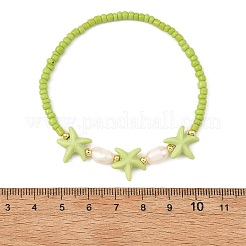 Summer Dyed Synthetic Turquoise & Natural Pearl & Seed Bead Stretch Beaded Anklets&nbsp;BJEW-JB14394