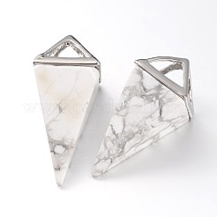 天然＆合成混合石ポイント振り子ペンダント  プラチナメッキ真鍮パーツ  30~34x15x15mm  穴：5x6mm&nbsp;G-E301-P